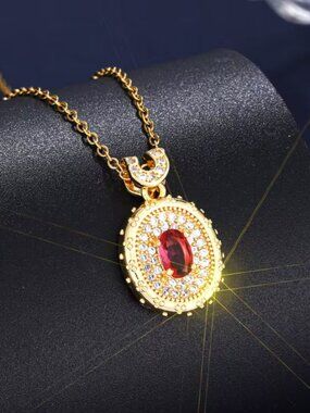 18K Gold Womens 1ct Diamond 2ct Red Ruby Gemstone Pendant Necklace 18" Jewelry